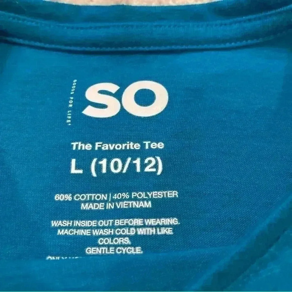 SO Girls Longsleeve Turquoise Graphic Tee Blouse Size L- 10/12 - Picture 3 of 3